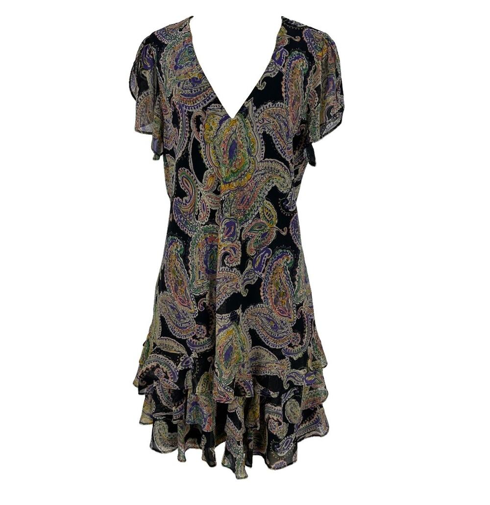 Lauren Ralph Lauren LRL Paisley Ruffle Dress V-Neck Flutter XL? No Tag ER6